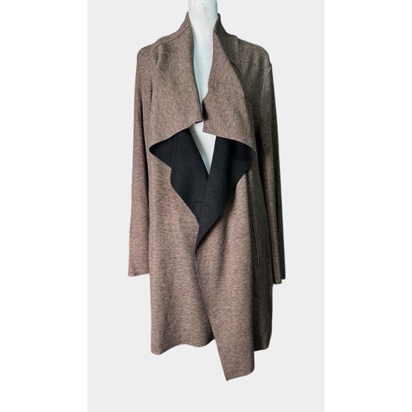 NIC+ZOE Knit Long Sleeve Pocket Lounge Around Draped Front Jacket Chestnut, XL - Picture 2 of 11